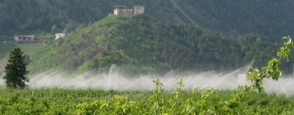 Vinschgau3-1-1; Burg Montani und Beregnungsanlagen